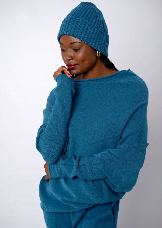 Urban Cozi Asymmetrical Sweater in Breonne Blue