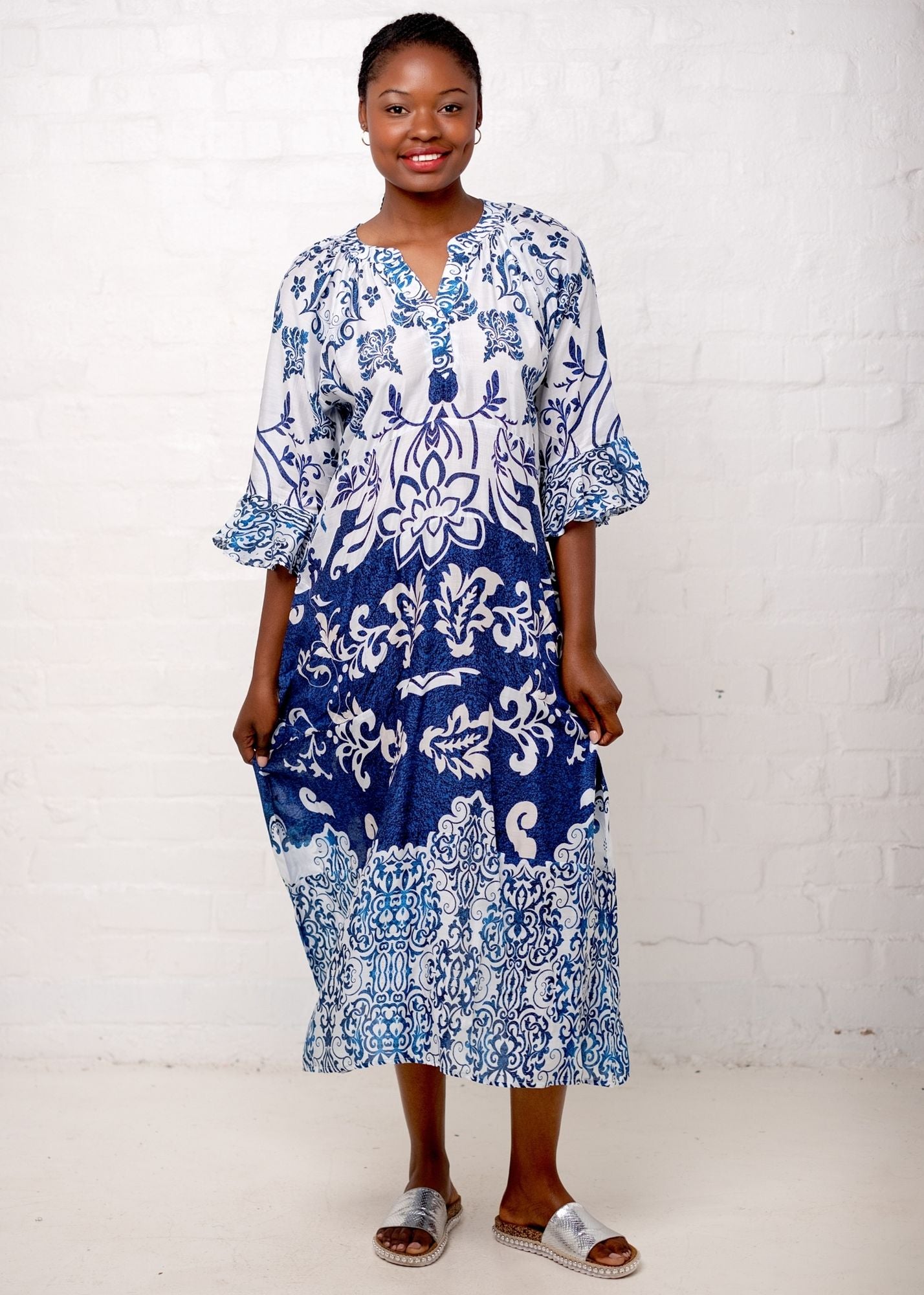 Jubilee Dress in Blue and White Retro