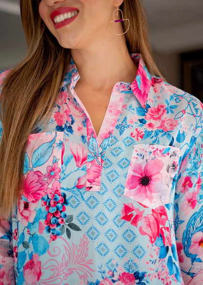 Cari Dress in Pink and Blue Floral