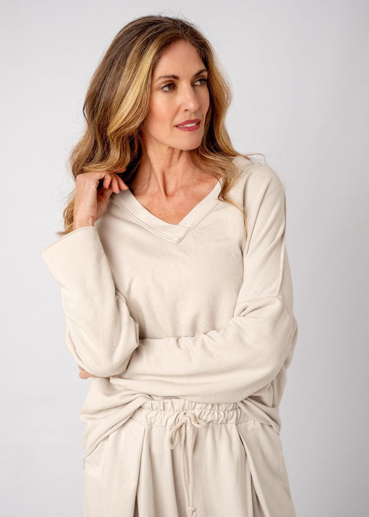 The Super Slouch V-Neck Track Top in Stone