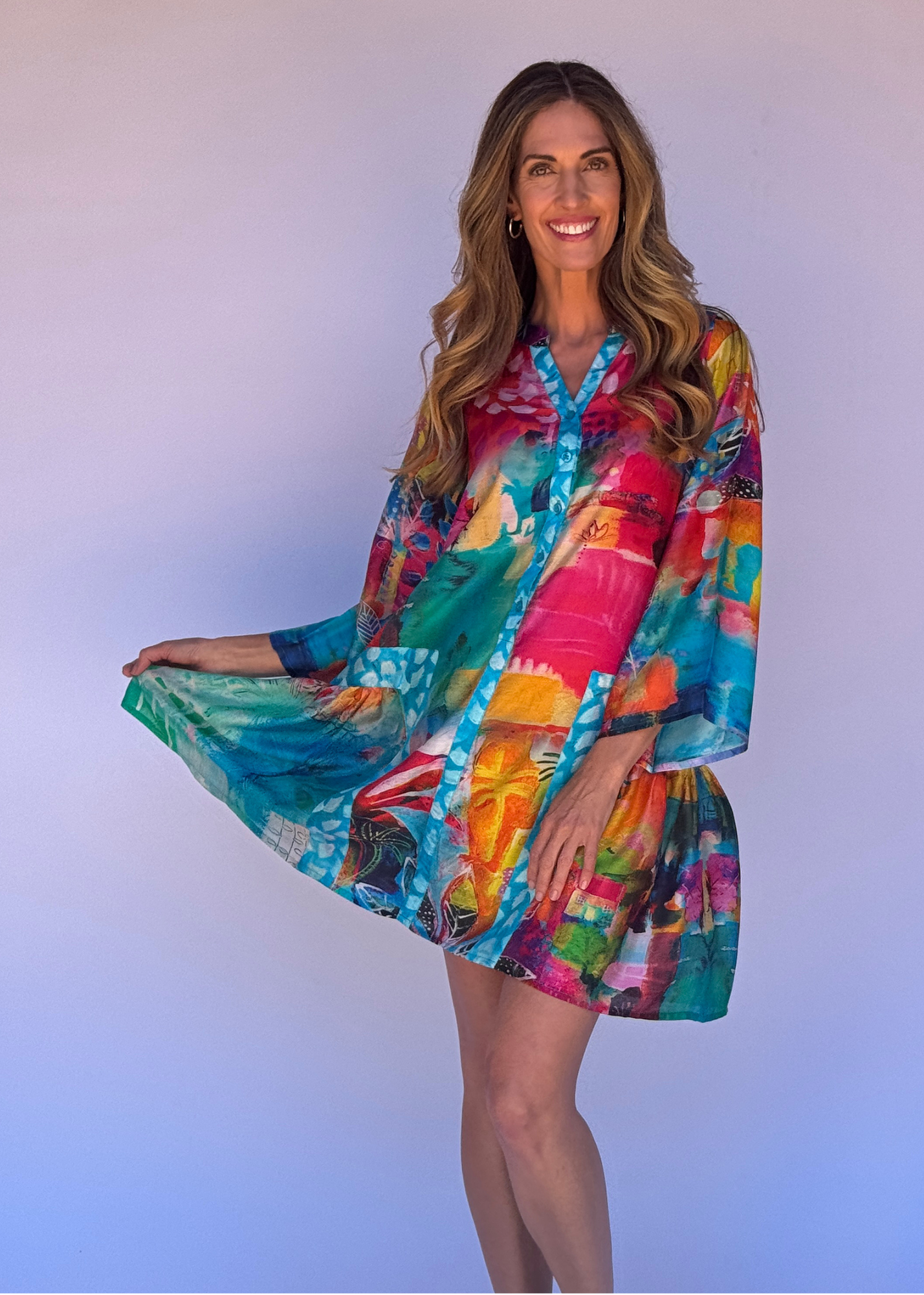 Amalfi Dress in Rainbow Paintbrush