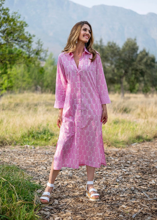 Emma dress in Pink with White- slim fit