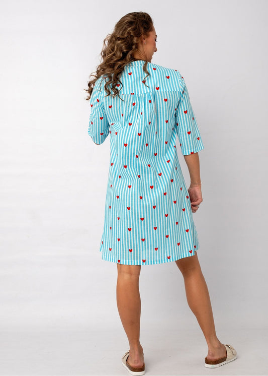 Lee-Ann Dress in Turquoise Heart Stripe