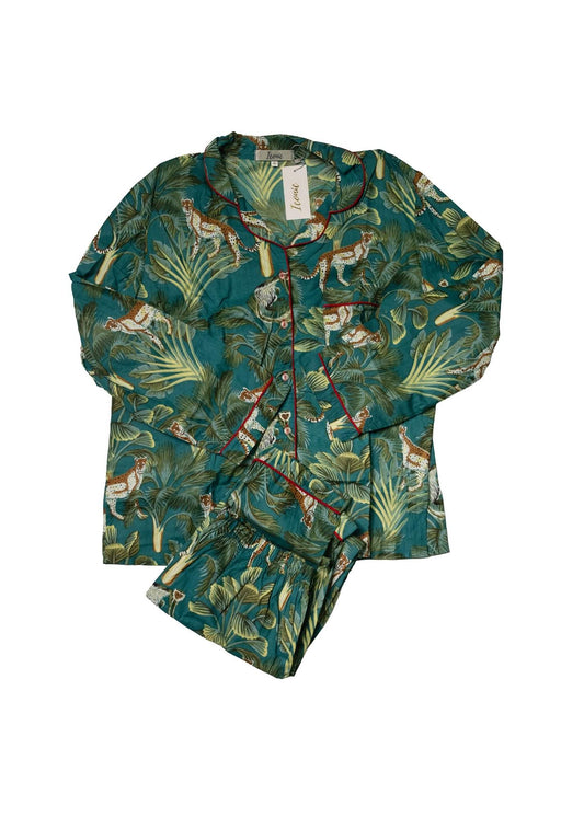 Long PJ Set in Dark Tropical  Green Leopard