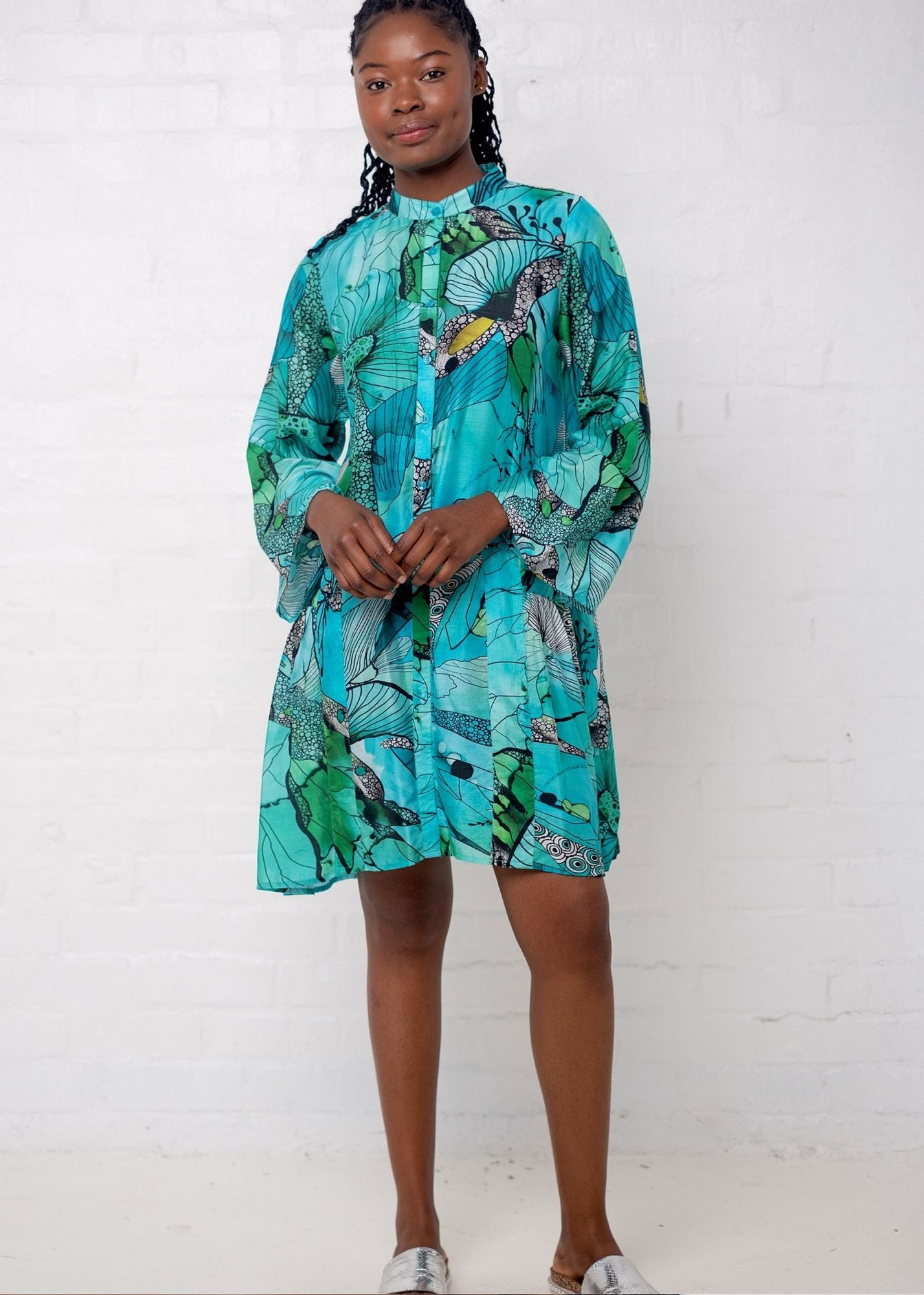 Amalfi Dress in Green and Turquoise Flower Print