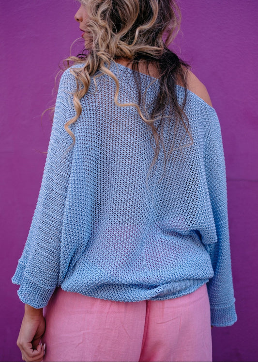 Riviera Summer Knit Top in Ocean Blue