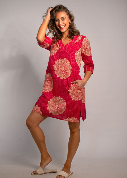 V-Neck tunic in Red Dahlia