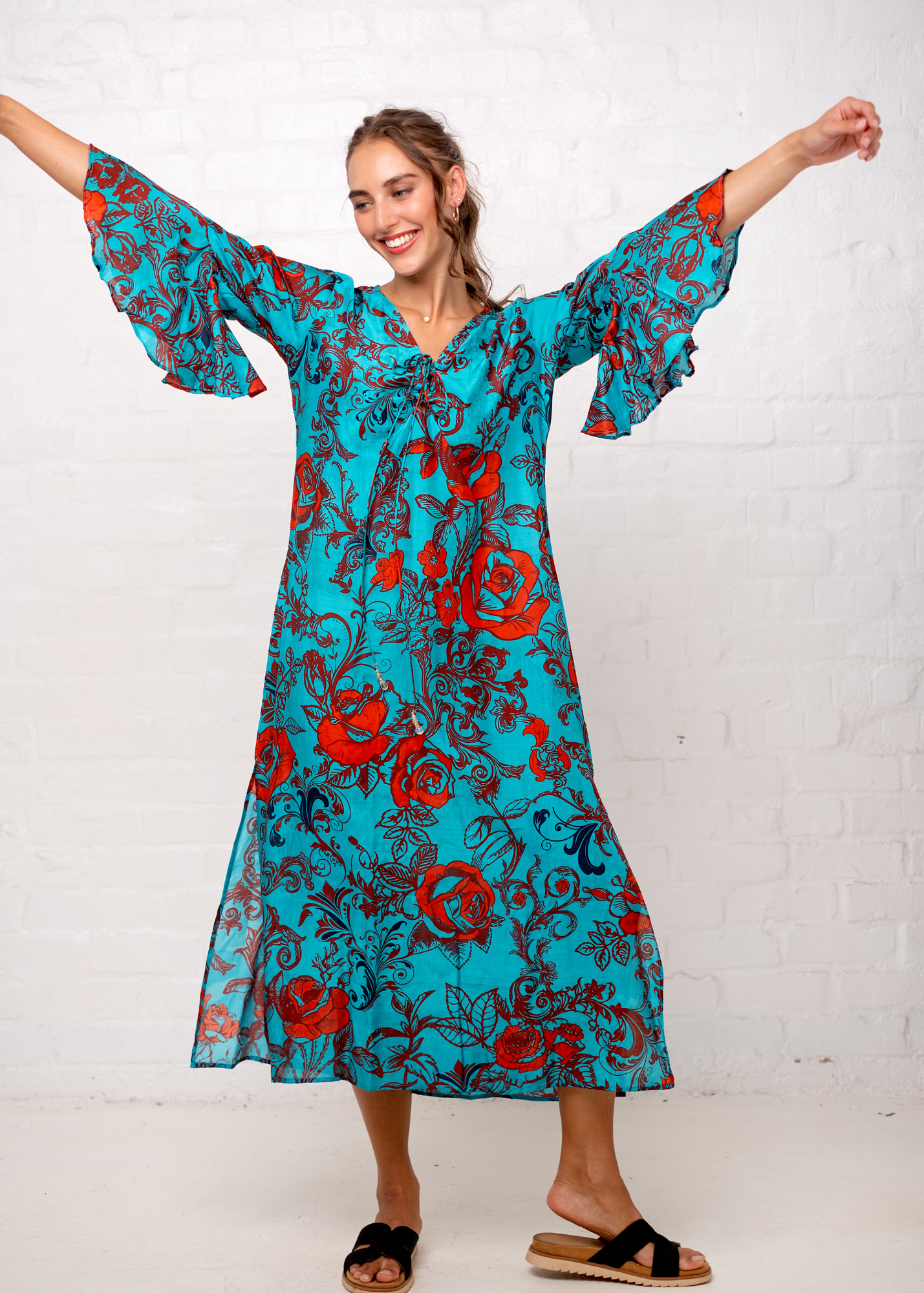 Angelica Dress in Turquoise Rose