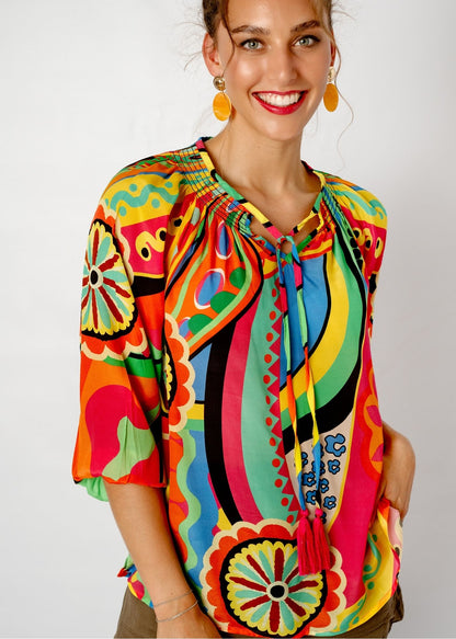 Zyra Blouse in Red Retro