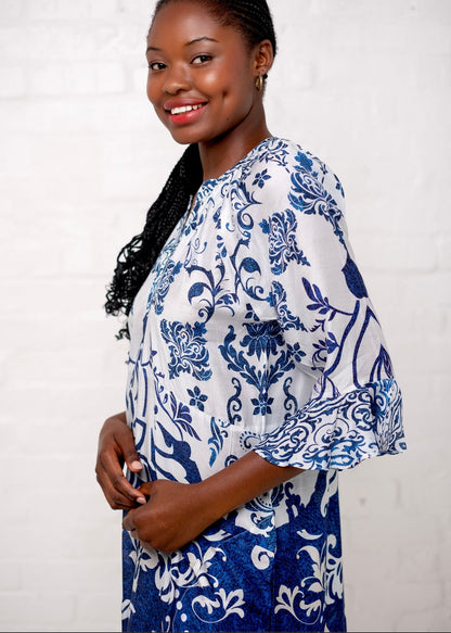 Jubilee Dress in Blue and White Retro