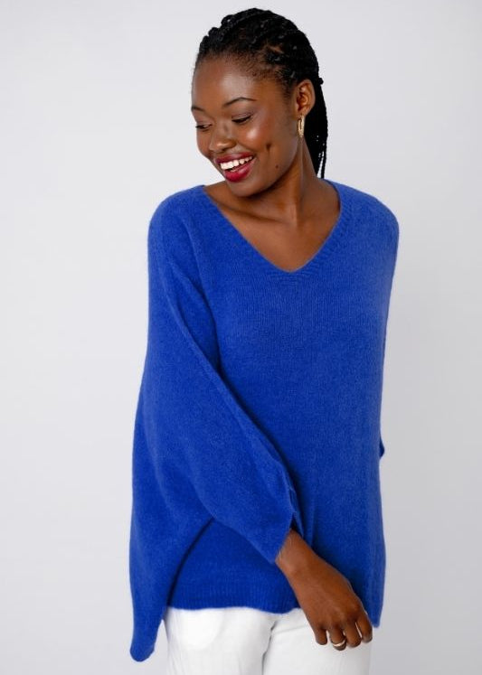 Poncho with Tulip Sleeve in Cobalt Blue