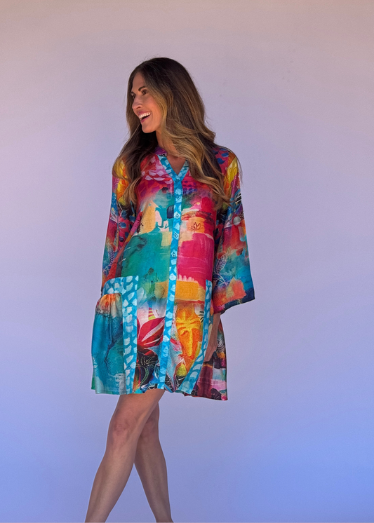 Amalfi Dress in Rainbow Paintbrush