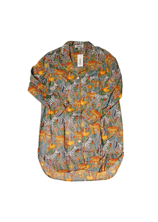 Long Sleeve Sleepshirt in Coral Zebra