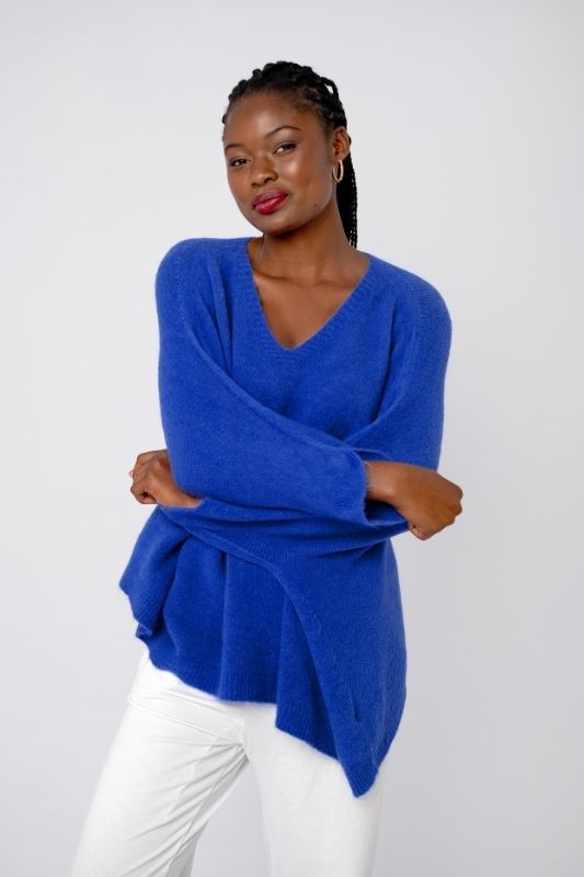 Poncho with Tulip Sleeve in Cobalt Blue