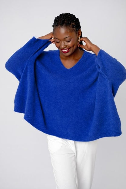 Poncho with Tulip Sleeve in Cobalt Blue