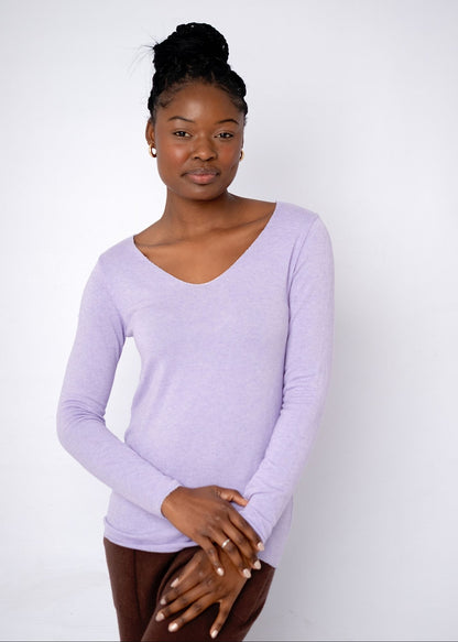 Silver Lining V-Neck Winter Weight Knit Jumper in Lavender