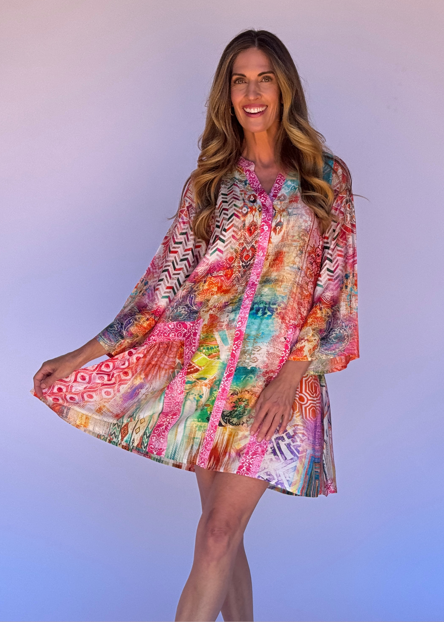 Amalfi Dress in Pink Mosaic