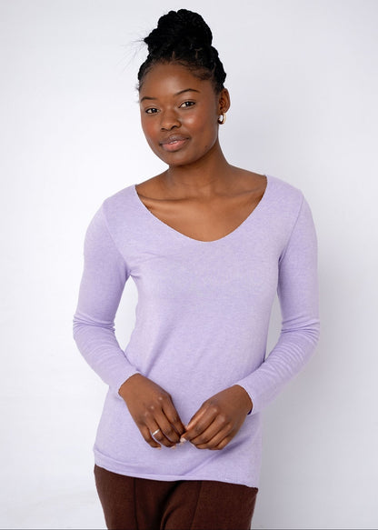 Silver Lining V-Neck Winter Weight Knit Jumper in Lavender