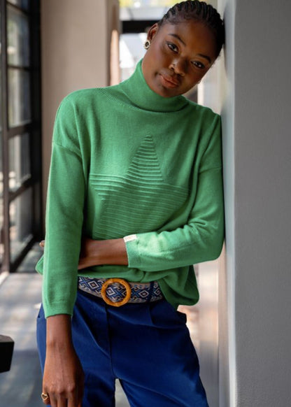 Stella Star Knit Polo Neck in Grass Green