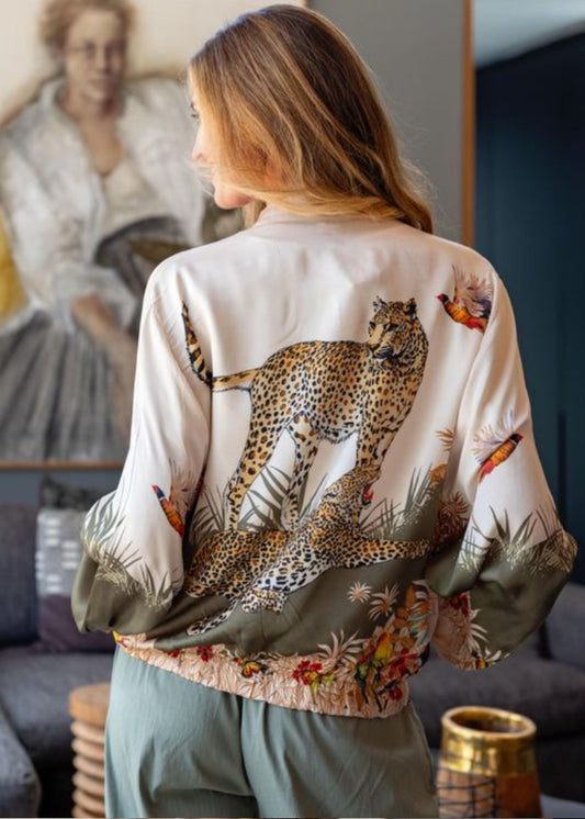 Lila Bomber Jacket in Viscose Silk Blend in Green Paradise Road