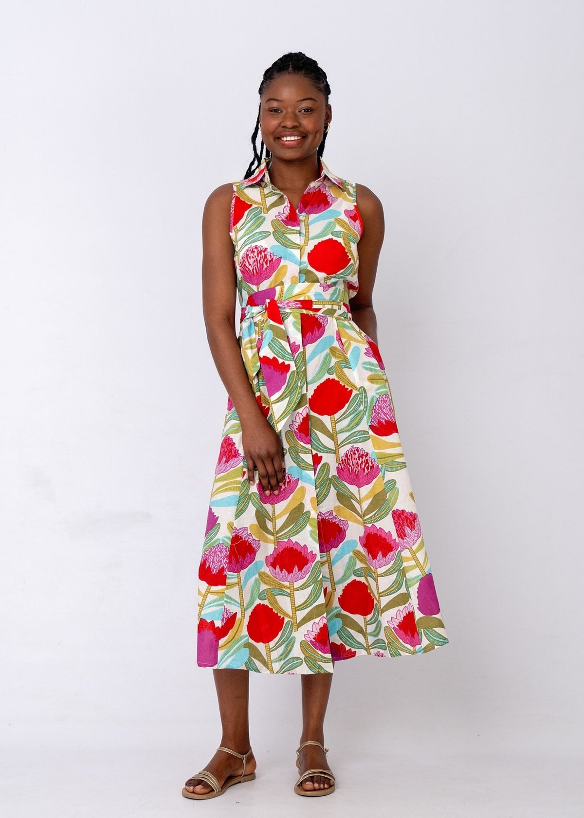 Candice Dress in White Protea Tapestry