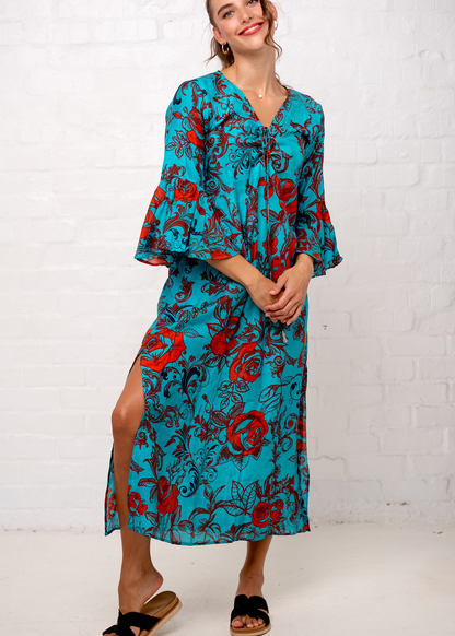 Angelica Dress in Turquoise Rose