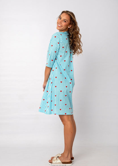 Lee-Ann Dress in Turquoise Heart Stripe