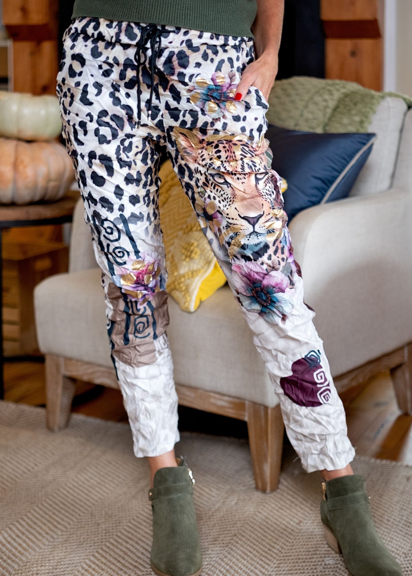 Serengeti Glam Graphic Slouch Pants in Gilded Serengeti Dust