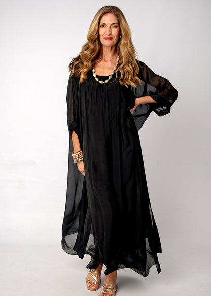 Sophia 100% Silk Flow Cardigan in Black