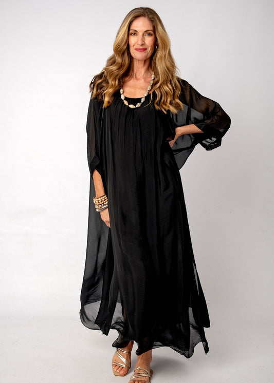 Sophia 100% Silk Flow Cardigan in Black