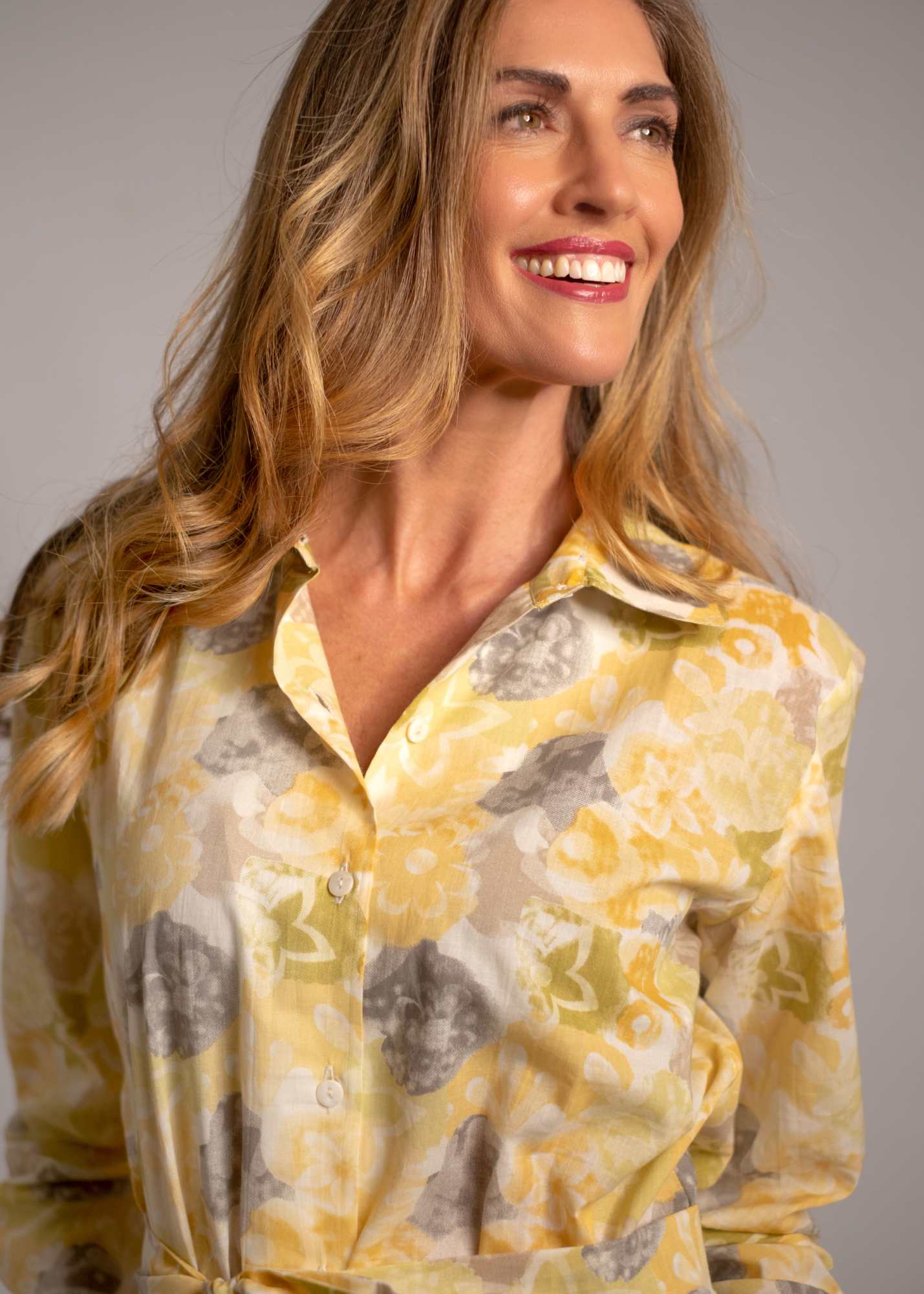 Laura Shirt Dress in Butter Yellow Taupe