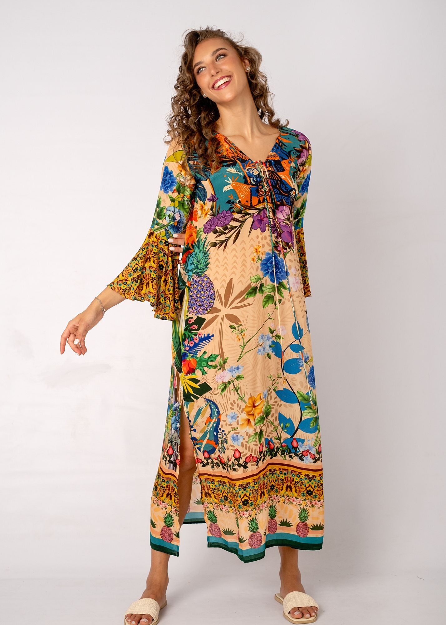 Angelica Dress in Forest Vine with Contrast Frill