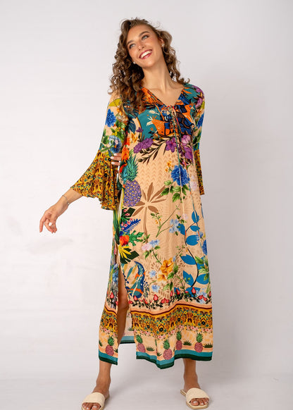 Angelica Dress in Forest Vine with Contrast Frill