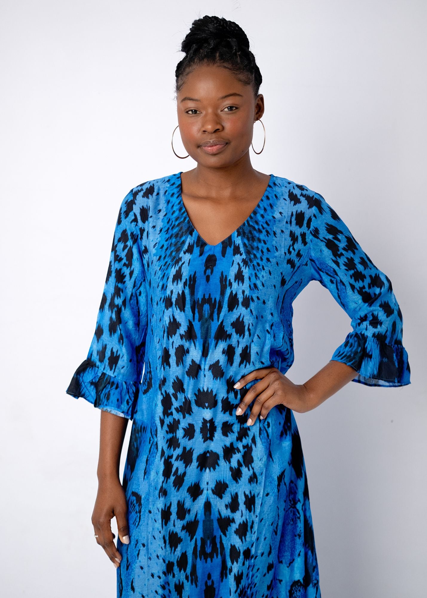 Alia Dress in Blue Animal Print