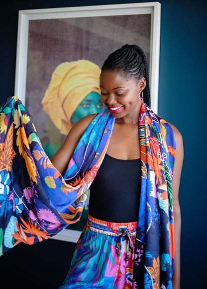 100% Silk Scarf in Rainbow Flowers