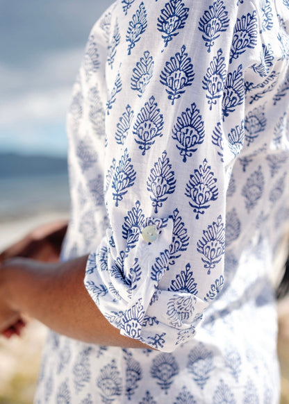Pia dress, navy and white small pattern
