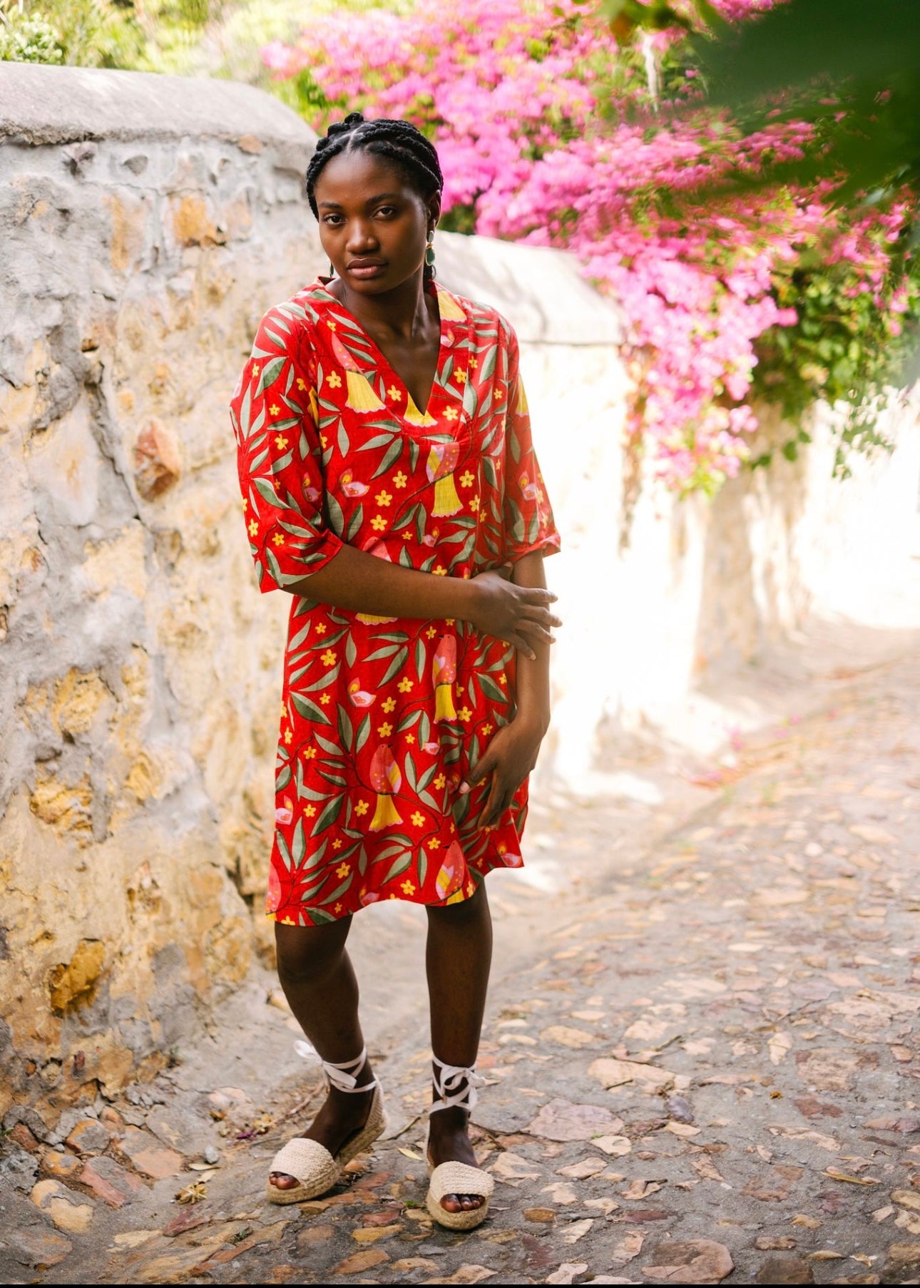 V-Neck tunic, Red bird