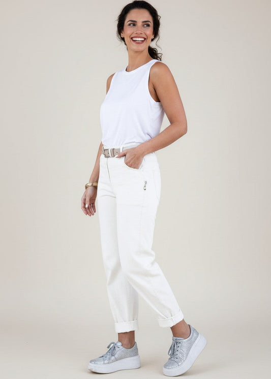 Milano Zip-Detail Slouch Pants in Off-White