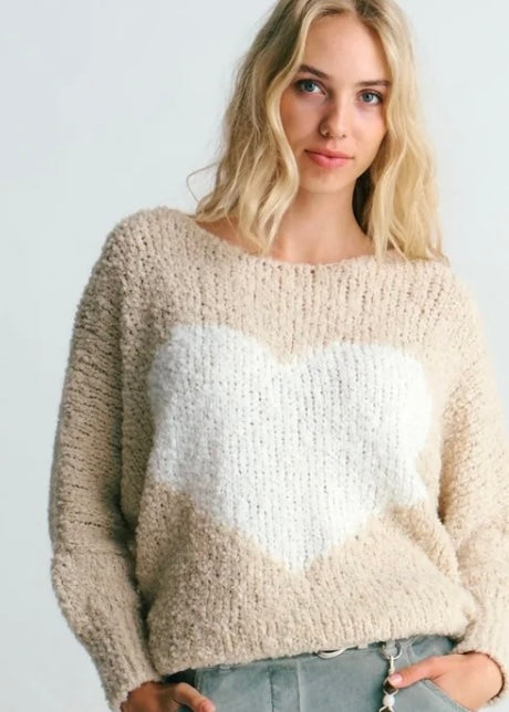 Sweetheart Chunky  Round Neck Knit in Stone