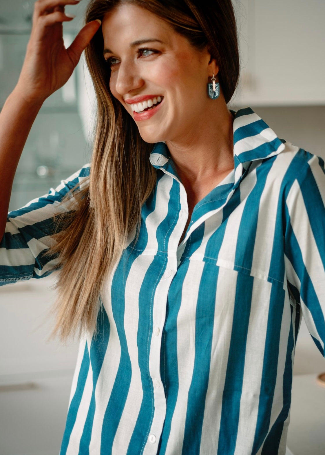 Pia dress in Maya Blue Stripes
