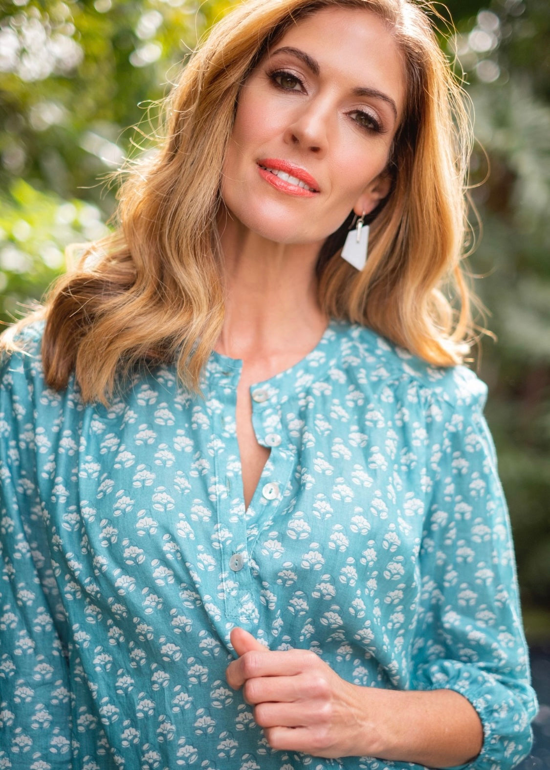 Lauren Comfy top, Turquoise with white
