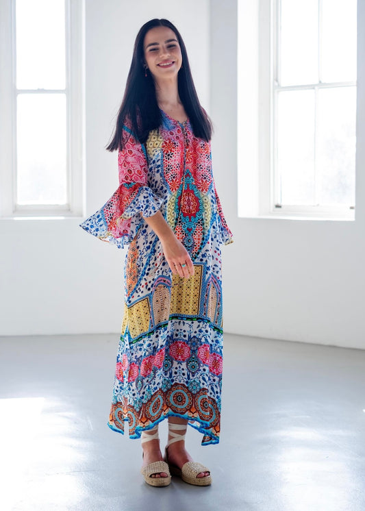 Angelica Dress in Pink Mosaic