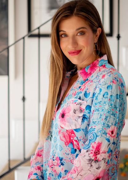 Cari Dress in Pink and Blue Floral