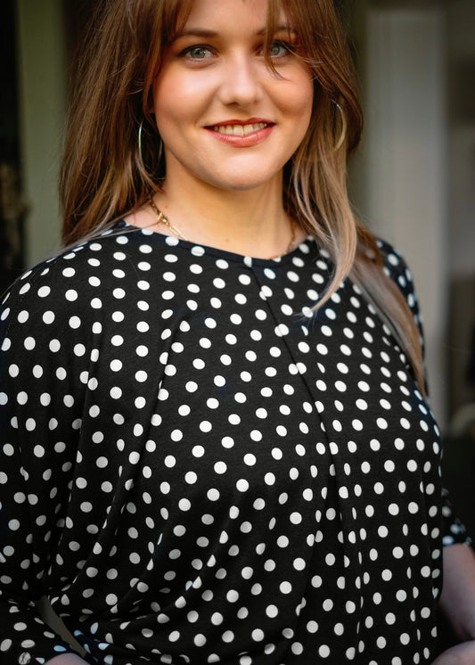 Melany Top in Black and white Polka dots