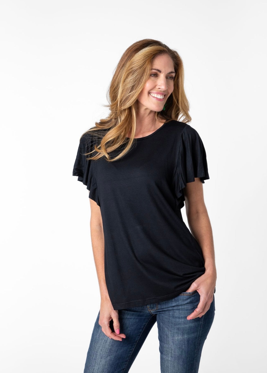 Frill sleeve T-Shirt for n Black