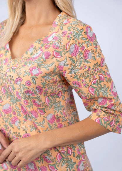 V-neck tunic, Soft orange floral