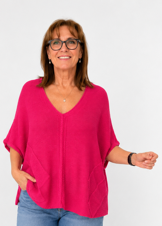 Riviera Summer Knit Top with Pockets in Fuchsia