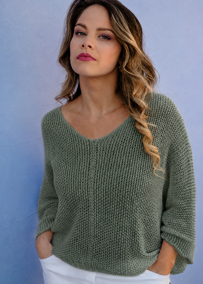 Riviera Summer Knit Top in Dark Olive