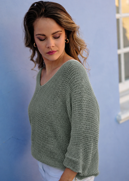 Riviera Summer Knit Top in Dark Olive