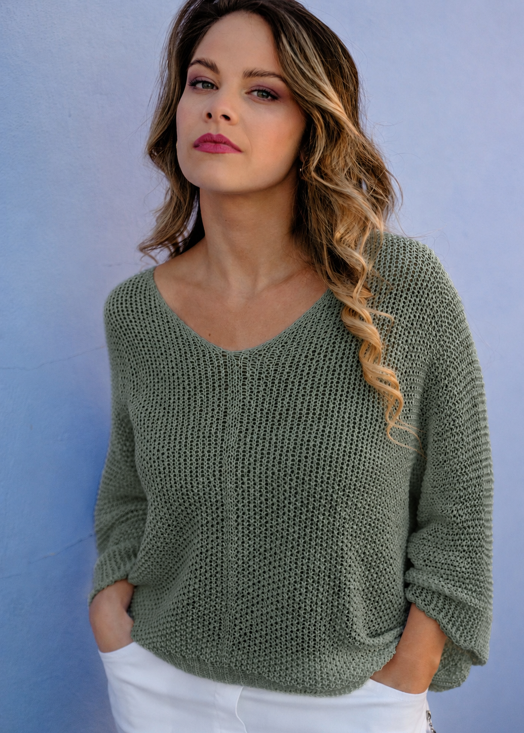 Riviera Summer Knit Top in Dark Olive